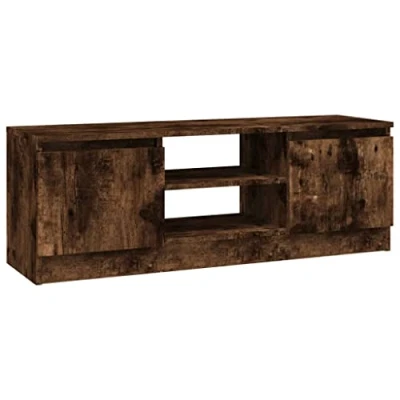 Image of vidaXL Smoked Oak TV cabinet Engineered Wood 102x30x36 cm Two compartments with shelves Easy Assembly Mordern Decorative Style
