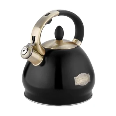 Image of Buckingham 17076 Retro Stainless Steel Stovetop Induction Whistling Kettle 3.4 L Matt Black, liters