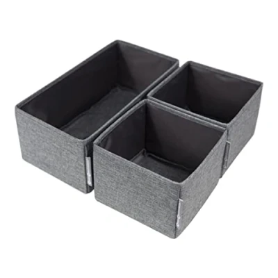 Image of Bigso Box of Sweden Set 3 Fabric Drawer Insert Suitable for Use as an Accessories, Underwear and Sock Organiser Storage in Small &amp; Large Sizes to Fit Any Drawers Grey