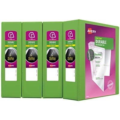 Image of Avery Durable View 3 Ring Binder, 2 Inch Slant Rings, 4 Green Binders (17838)