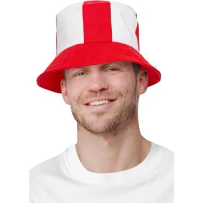 Image of Smiffys England Bucket Hat, St George Fancy Dress, Adult Dress Up Accessories