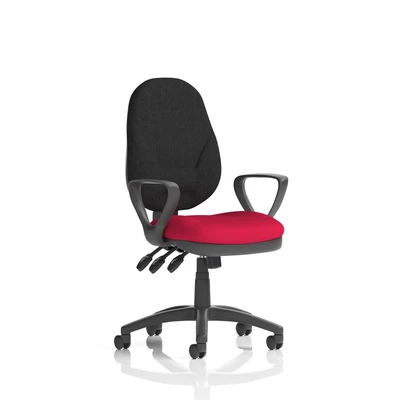 Image of Eclipse Plus XL Lever Task Operator Chair Black Back Bespoke Seat with Loop Arms In Bergamot Cherry