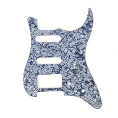 Image of Musiclily HSS 11 Hole Guitar Strat Pickguard for Fender USA/Mexican Made Standard Stratocaster Modern Style, 4Ply Grey Pearl