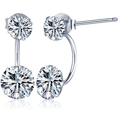 Image of Yumilok Jewelry 925 Sterling Silver Cubic Zirconia Double Ballflower Womens Front and Back Earrings Studs Earring Jackets, Hypoallergenic