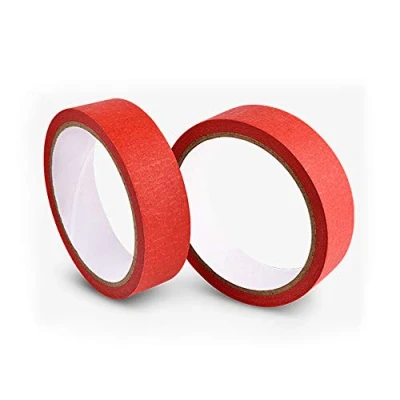 Image of Masking Tape POWERTOOL 2 Pack 50m Length Textured Paper Writable Painters Sticky Adhesive for Painting Crafts Decoration (Red,50mm)