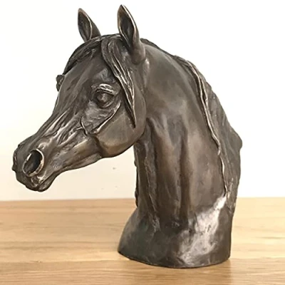 Image of Cold Cast Bronze Arab horse Head bust sculpture, designed by Harriet Glen, quality ornament figurine and great lover gift