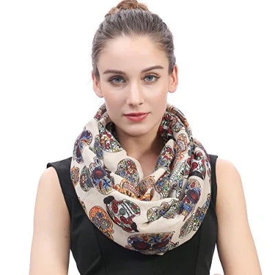 Image of Lina &amp; Lily Sugar Skulls Print Lightweight Snood Scarf (Beige)