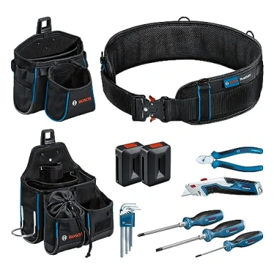 Image of Bosch Professional Combo Kit Toolbelt and Hand Tools Set (incl. 1x Belt 108, GWT 2, 4, 2x ProClick Holder, 3x Screwdrivers, Hex Key 9 pc., Diagonal Side Cutter, knife)