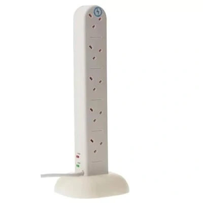 Image of SMJ S10WTTB 10SKT 2MTR 13A Mini Surge Tower White with Neon