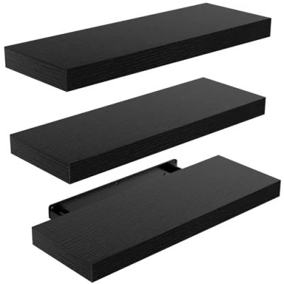Image of STOREMIC Floating Shelves, Black Shelves Set of 3, Easy to Install Decorative for Wall with Length 40cm, Sturdy Bedroom, Office, Living Room, etc