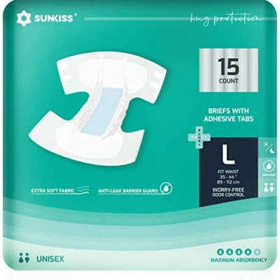 Image of SUNKISS TrustPlus Adult Diapers with Maximum Absorbency, Unisex Disposable Incontinence Briefs Tabs for Men and Women, Odor Control, Large, 15 Count