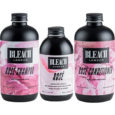 Image of (Pack of 3) BLEACH LONDON Rose Shampoo 250ml &amp; Conditioner Semi permanent Hair Colour 150ml