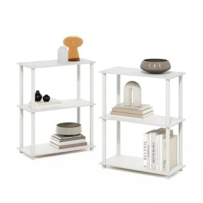 Image of Furinno Turn N Tube 3 Tier Compact Multipurpose Shelf Display Rack, White/White, Set of 2
