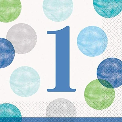 Image of Blue Dots 1st Birthday Luncheon Napkins (16cm) Perfect for First Celebrations 16ct