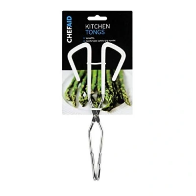 Image of Chef Aid C.AID KITCHEN TONGS 10E00238, Chrome Steel, White