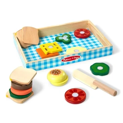Image of Melissa &amp; Doug Wooden Sandwich Toy Toddler Toys kitchen Play food Pretend Montessori 3+ years Gift for Boy or Girl