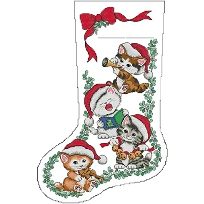 Image of Awesocrafts Cross Stitch Kits, Kitten Christmas Stocking Easy Patterns Stitching Embroidery Kit Supplies, Counted (Christmas, Counted)