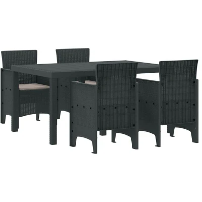 Image of vidaXL 5 Piece Garden Dining Set with Cushions Anthracite Poly Rattan