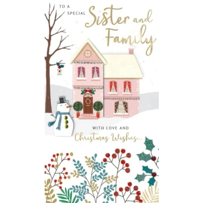 Image of Special Sister &amp; Family Embellished Christmas Card Hand Finished Champagne Cards XCDC356