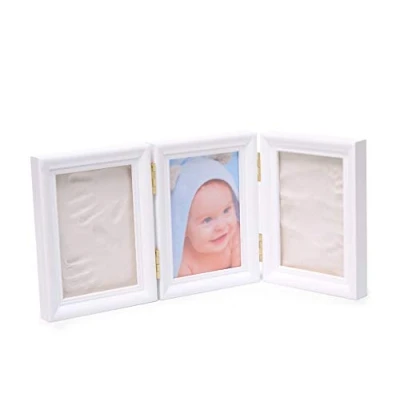 Image of JoomUr Memorial Frames Baby Footprint or Handprint Keepsake Triple Folding Photo Frame with Clay Imprint Kit
