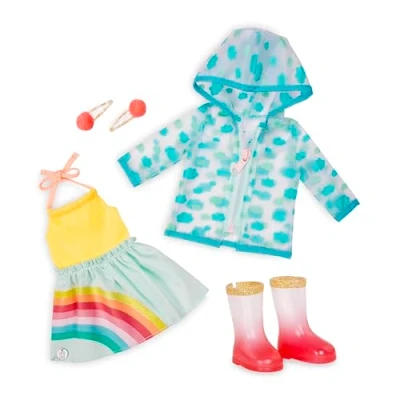 Image of Glitter Girls GG50096Z Deluxe Clothes 36 cm Shower Outfit Dress, Boots, Rain Jacket Accessories for Dolls, Toys from 3 Years, Multicoloured