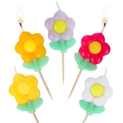 Image of Talking Tables 5 x Daisy Flower Birthday Candles for Cakes, Cake Topper Decoration, Premium Quality, Colourful Floral Candle, 4 cm Height, Recycled Packaging