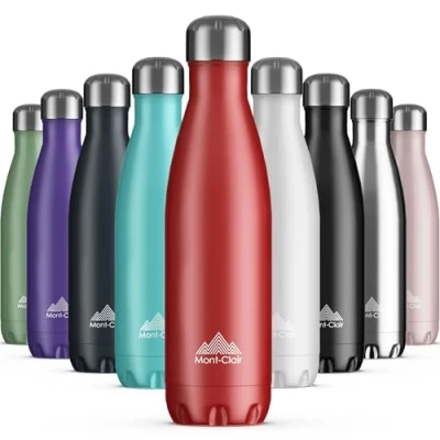 Image of Mont Clair Stainless Steel Water Bottle, Vacuum Insulated + BPA Free, 12h Hot &amp; 24h Cold Drinks Metal Bottle 500ml Leakproof, Ideal for Adult, Kids, Running Red