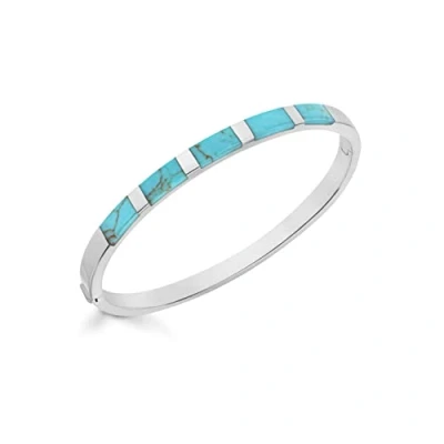 Image of Tuscany Silver Women&#039;s Sterling 5 x 9.3 mm Turquoise Torque Bangle