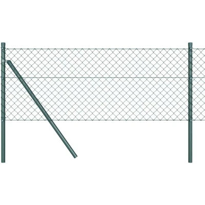 Image of vidaXL Chain Link Fence with 7 Posts 0.4x10 m Galvanised Steel Green