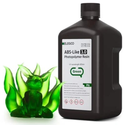 Image of ELEGOO ABS Like 3D Printer Upgraded 405nm Resin 3.0 Clear Green 2kg,UV Curing Photopolymer for LCD Printing