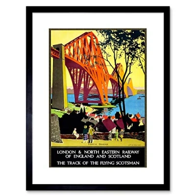 Image of Wee Blue Coo Vintage Ad Railway Flying Scotsman Forth Bridge Framed Wall Art Print