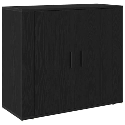 Image of vidaXL Black Oak Sideboard Cabinet Modern Matte Buffet for Dining Room 2 Door Solid Wood Storage Living Spaces Rectangular Shape, Indoor