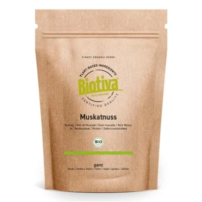 Image of Biotiva Nutmeg Organic 10 12 Pieces, 70g Whole Top Quality (DE ECO 005) Hand Picked, Packed and Controlled in Germany