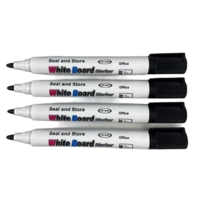 Image of 4 Pack BLACK large whiteboard marker pens dry wipe markers with CLIPS.