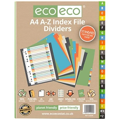 Image of eco A4 50% Recycled Set 24 A Z Index File Dividers