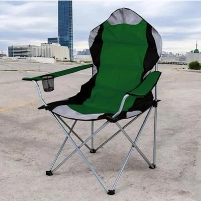 Image of Faboer High Back Folding Camping Chair, Luxury Padded Seat, Heavy Duty Tubular Steel, Cup Holder Armrest, Lightweight Portable, Outdoor Garden, Carry Bag Green