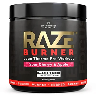 Image of Protein Works Raze Burner Pre Workout Powder Thermogenic Caffeine, Carnitine &amp; Tyrosine Sour Cherry Apple 30 Servings