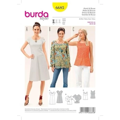Image of Burda Ladies Easy Sewing Pattern 6685 Top, Blouse &amp; Dress