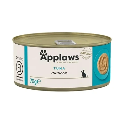 Image of Applaws Natural Wet Cat Food, Tuna Mousse in 70 g Tin (Pack of 24)