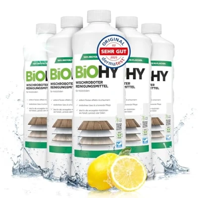 Image of BiOHY Wiping Robot Cleaning Agent (6 x 1l Bottle) Floor Cleaner for Wooden Floors Such as parquet &amp; Laminate Streak Free Shine on Oiled Wood Concentrate with Fresh Fragrance (Wischroboter Holz)