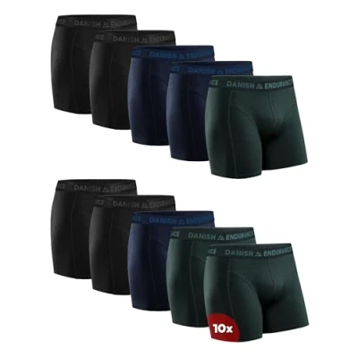 Image of DANISH ENDURANCE Cotton Boxers for Men with Optional Fly, Stretchy Men&#039;s Underwear Trunks, 3 or 10 Pack, Multicolour (4xblack, 3xblue Melange, 3xgreen) L