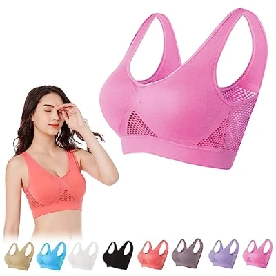 Image of Breathable Cool Lift Up Air Bra, Seamless No Underwire Permeable Cooling Comfort Bra,Mesh Sports Bras for Women (Pink,M)