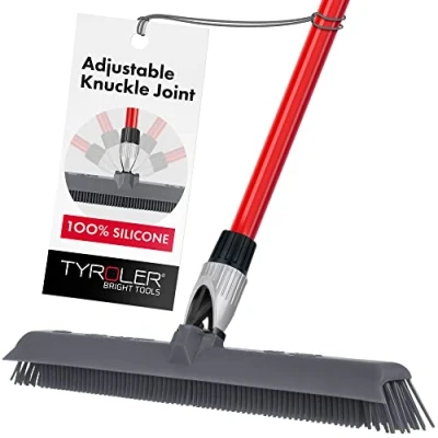 Image of Tyroler Silicone Broom &amp; Floor Squeegee, 40cm Head Brush Rubber for Pet Hair Carpet, 140cm Aluminum Handle, 100% Carpet Also Best Decks, Indoor Outdoor