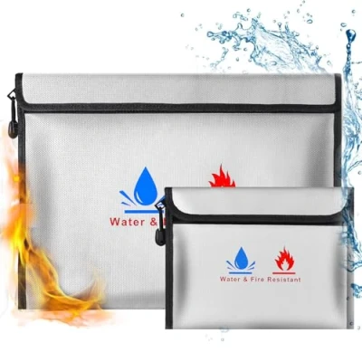 Image of Fireproof Document Bag，Fireproof Money Safe Bag 15 x11 &amp; 9x7 Inches Set Non Itchy Silicone Coated Fire Resistant Storage for Money, Documents, Jewelry and Passport