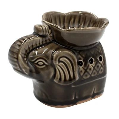 Image of Dekohelden24 Elephant Oil Burner in Brown/Aroma Light/Fragrance Lamp/L x W H: Approx. 14 9 10 cm, Ceramic, cm