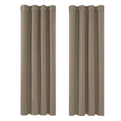 Image of Deconovo Super Soft Thermal Insulated Eyelet Blackout Curtains for Bedroom 66 x 72 Inch Khaki 2 Panels