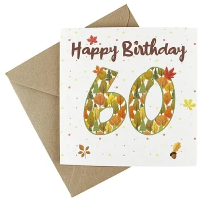 Image of 60th Birthday Card Autumn Leaves Wildflower Seed Eco Friendly Plantable Greetings