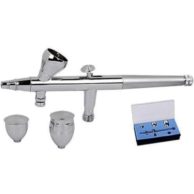 Image of Fengda Airbrush Precision Dual Action Set FE 186 with front Micro Air Adjutable Knob and 3 different sizes Cup for Painting, Cake Decorating, Tattoo, Models Art