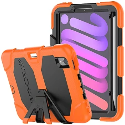 Image of TECHGEAR G SHOCK Case Designed for iPad Mini 7 2024 / 6 2021 (7th &amp; 6th Generation) Tough Rugged HEAVY DUTY Armour Shockproof with Stand Kids Schools Builders Restaurant ORANGE