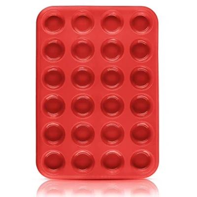 Image of Belmalia Mini Muffin Tray Silicone, 24 Holes, 34 x 2 cm, Non Stick Coating, Cupcake Muffins Tin Red